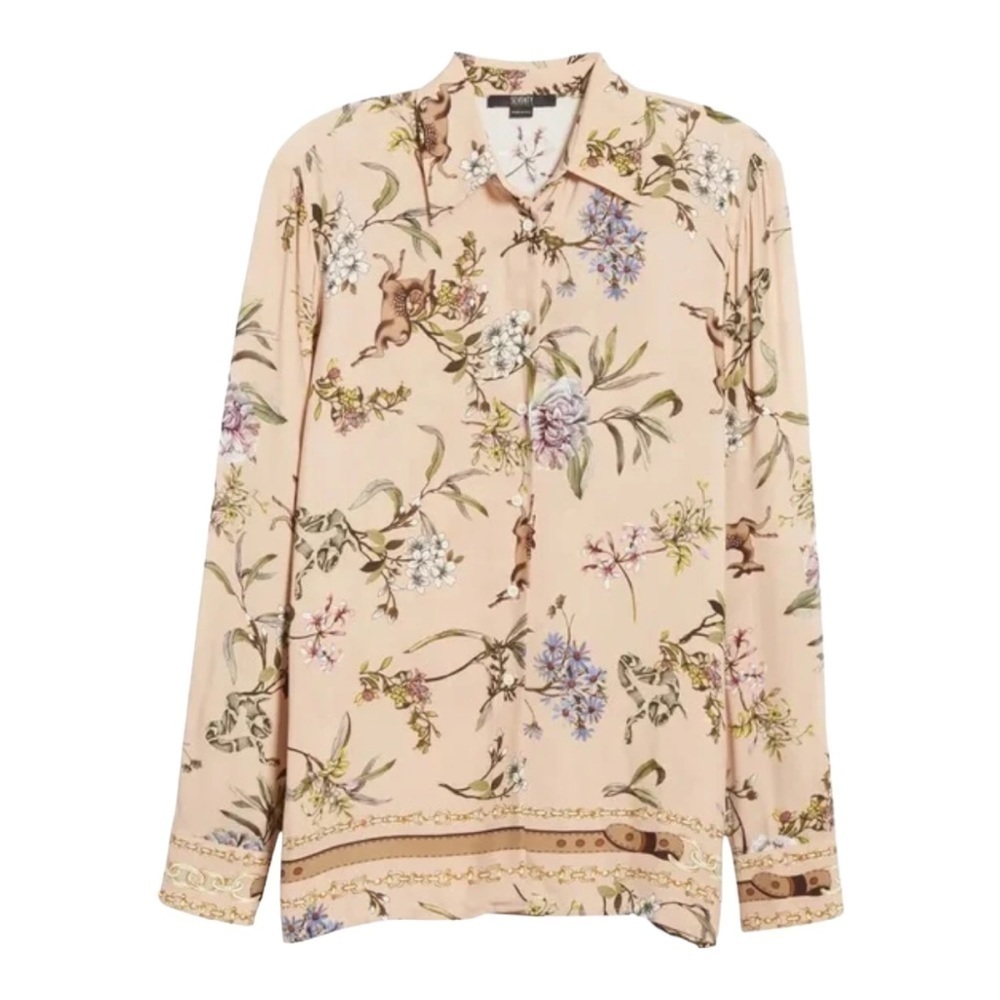Seventy Venezia Blouse Button Down Floral Forest Deer Print